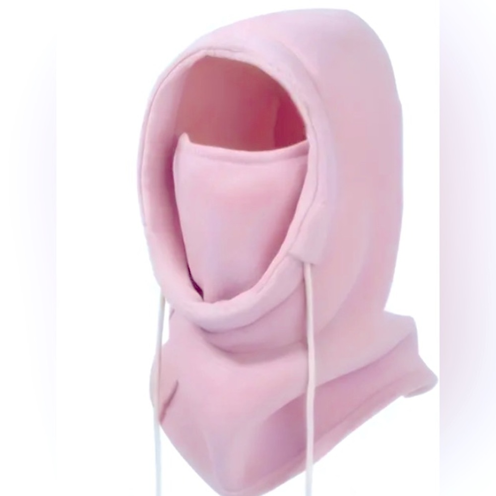 New Fleece Hood Mask Combo Cinch Drawstring Winter Add On Warmth OS Pastel Pink